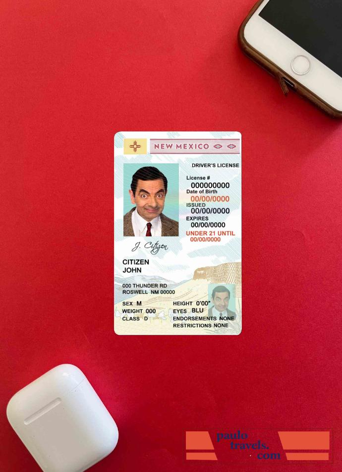 USA New Mexico dl, under 21 photolook FRONT PSD template